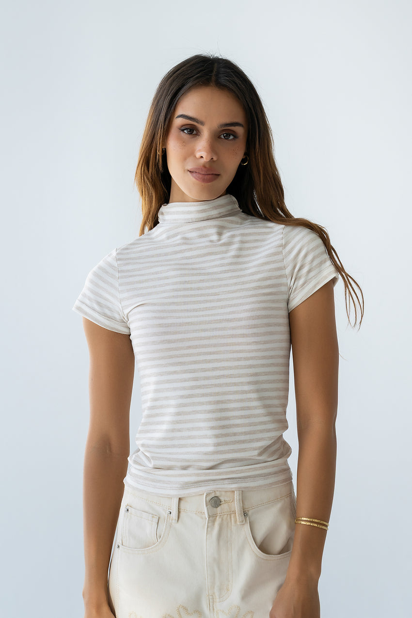Lennon Striped Top in Oatmeal