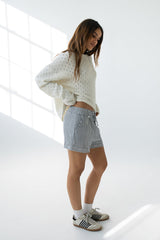 Margot Pointelle Sweater in Heather White