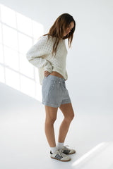 Margot Pointelle Sweater in Heather White