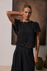Molly Embroidered Top in Black