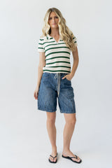 Tess Striped Collared Top in Green