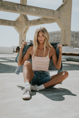 Taisley Striped Cropped Tank in Pink