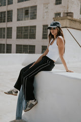 Emily Striped Wide Leg Pants in Navy