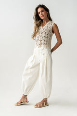 Vicky Crochet Vest in Tan