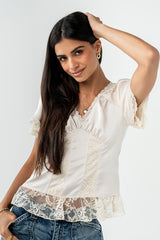 Brittany Satin Top in Cream