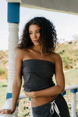Marsha Fold Over Tube Top in Charcoal