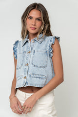 Jaycie Ruffle Denim Vest in Denim