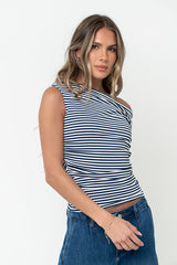 Michelle Boatneck Striped Top in Navy