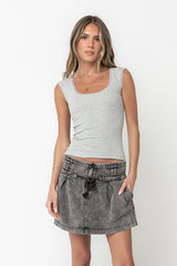 Sawyer Lace Trim Tank Top in Heather Grey