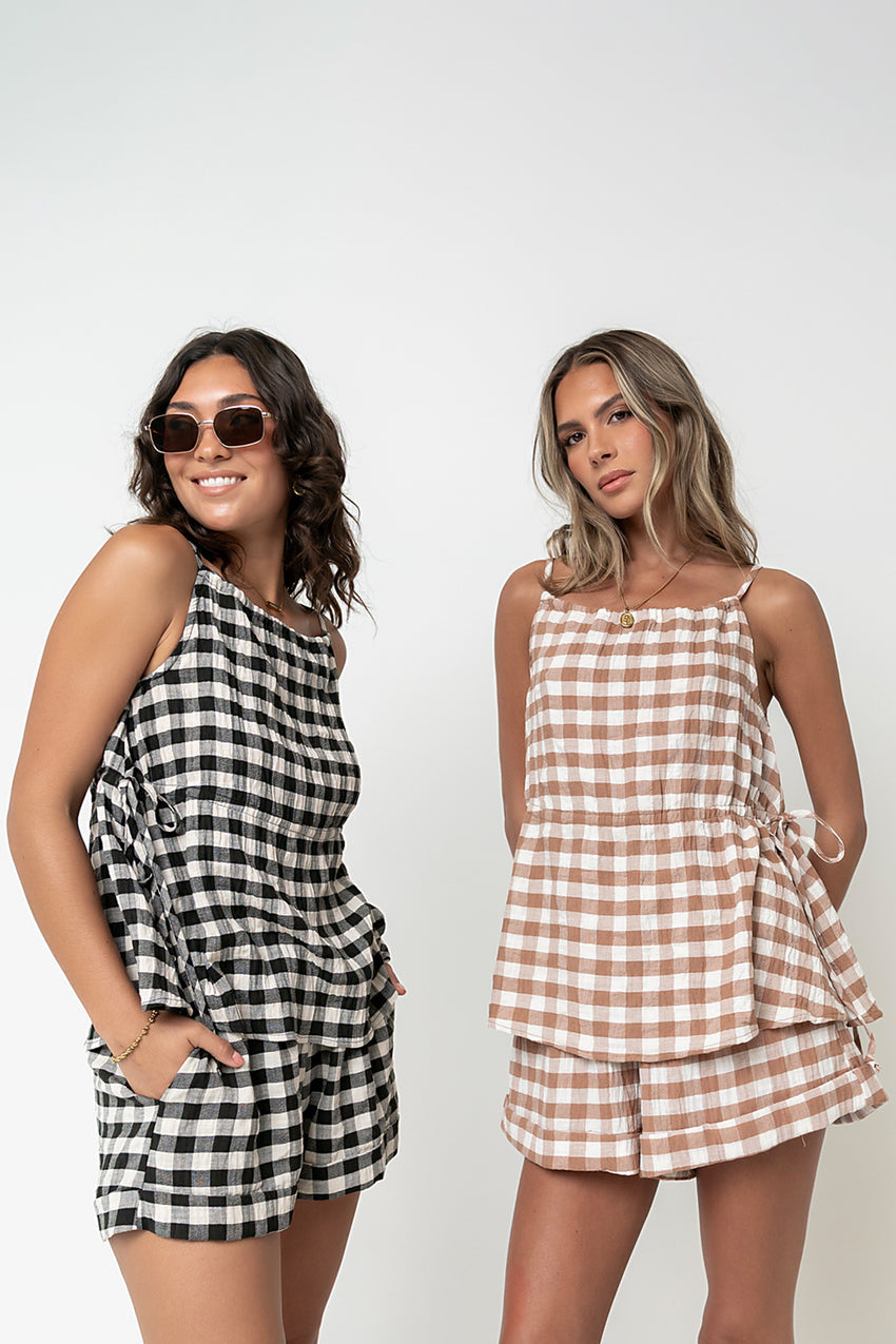 Lily Gingham Tank Top in Brown