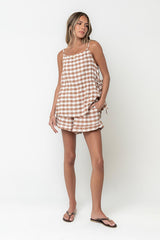Lily Gingham Tank Top in Brown