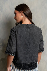 Jana Denim Top in Black