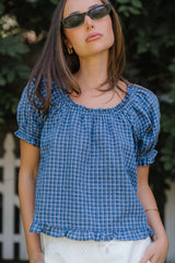 Gabi Plaid Blouse in Blue