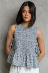 Jeremy Smocked Blouse in Blue