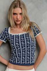 Juliet Floral Seamless Top in Navy