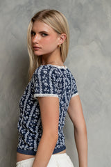 Juliet Floral Seamless Top in Navy