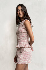 Mailee Plaid Smocked Tank in Red