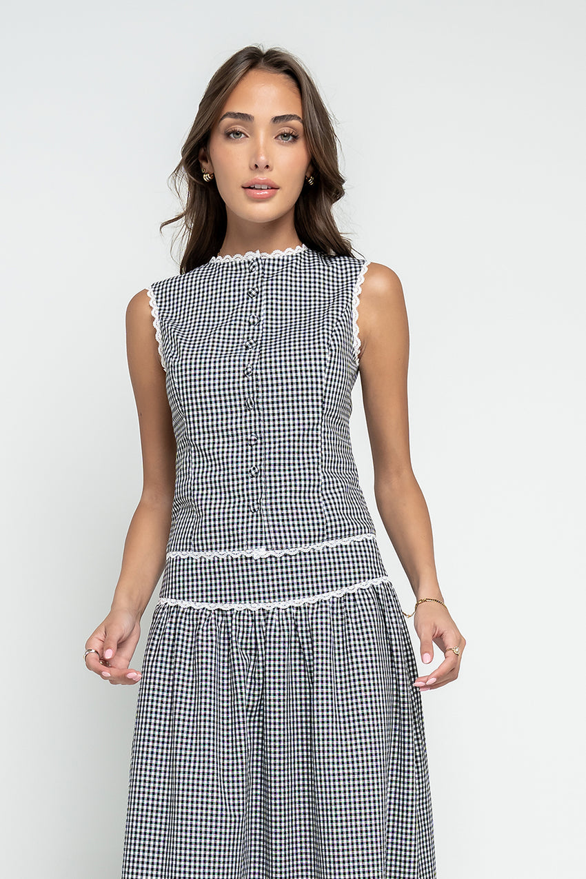 Kellie Gingham Tank in Black