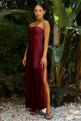 Ayla Satin Maxi Dress in Wine