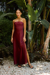 Ayla Satin Maxi Dress in Wine