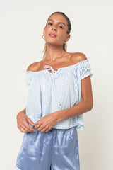 Livy Gingham Oversized Top in Blue