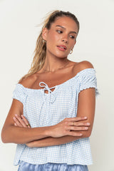 Livy Gingham Oversized Top in Blue