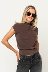 Miriam Mock Neck Top in Brown