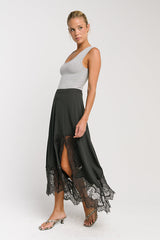 Rachelle Lace Midi Skirt in Charcoal