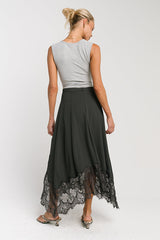 Rachelle Lace Midi Skirt in Charcoal