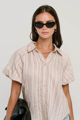 London Striped Button Up in Peach