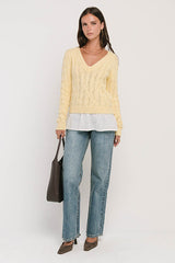 Zeke Cable Knit Sweater in Yellow
