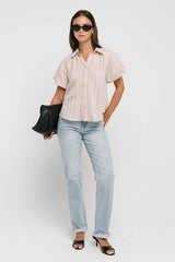 London Striped Button Up in Peach