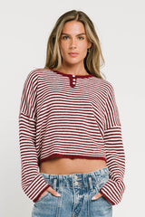 Kinsley Oversized Striped Sweater in Burgundy
