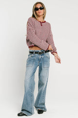 Kinsley Oversized Striped Sweater in Burgundy