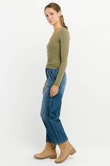 Audrey Ribbed Top in Olive