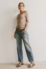 Logan Lace Trim Top in Taupe
