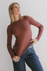 Lonnie Button Sleeve Sweater in Brown