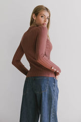 Lonnie Button Sleeve Sweater in Brown