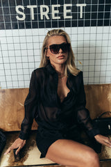 Liberty Sheer Button Up Blouse in Black