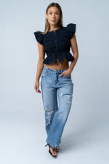 Holly Smocked Blouse in Navy