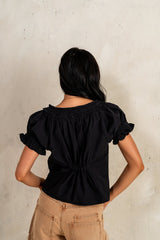 Payton Button Front Blouse in Black