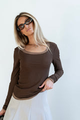 Lex Layered Mesh Top in Brown