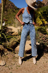 Shea Floral Straight Leg Jeans in Light Wash