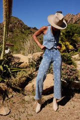 Shea Floral Straight Leg Jeans in Light Wash