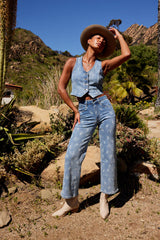 Shea Floral Straight Leg Jeans in Light Wash