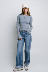 Toby Ribbed Top in Blue