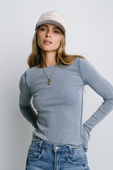 Toby Ribbed Top in Blue